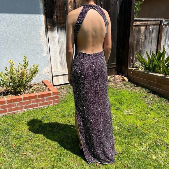 VTG 90s Romy Scala 100% Silk Beaded Formal Backless Maxi Dress Plum Purple Med - Picture 5 of 17